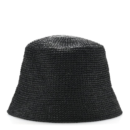 Prada Yarn Raffia Effect Crochet Logo Embroidered Womens Bucket Hat S Black 6 of 8