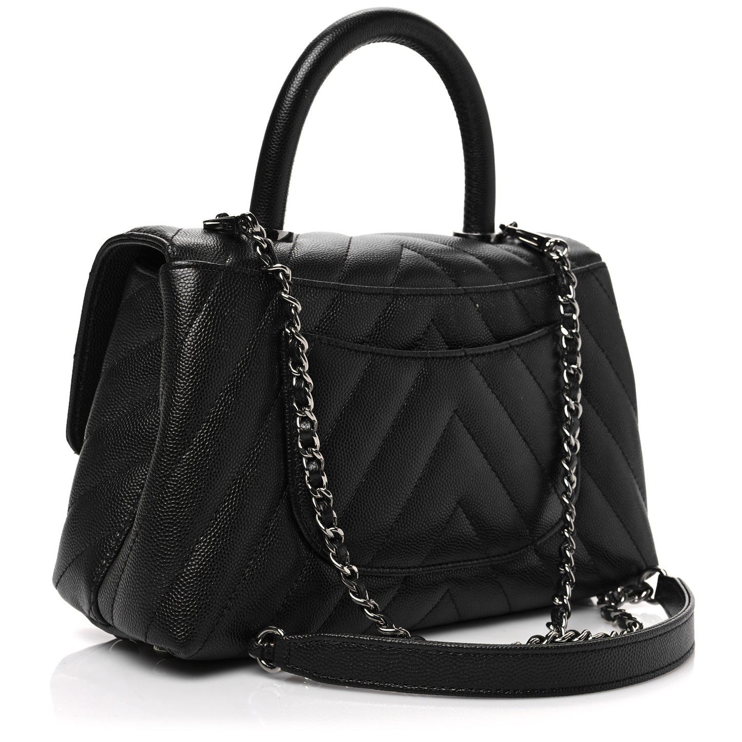 Caviar Chevron Quilted Mini Coco Handle Flap Black