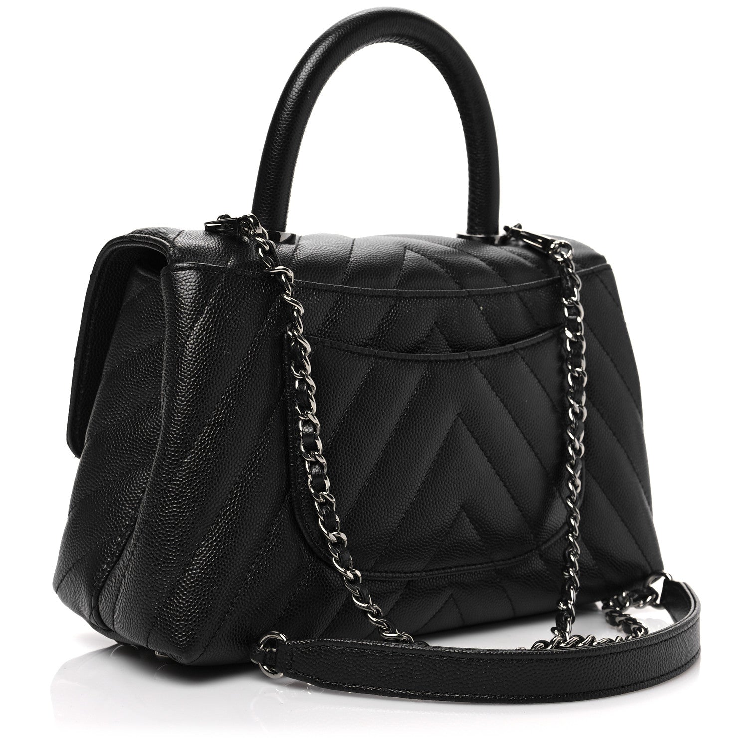 Chanel Caviar Chevron Quilted Mini Coco Handle Flap Black 2 of 8