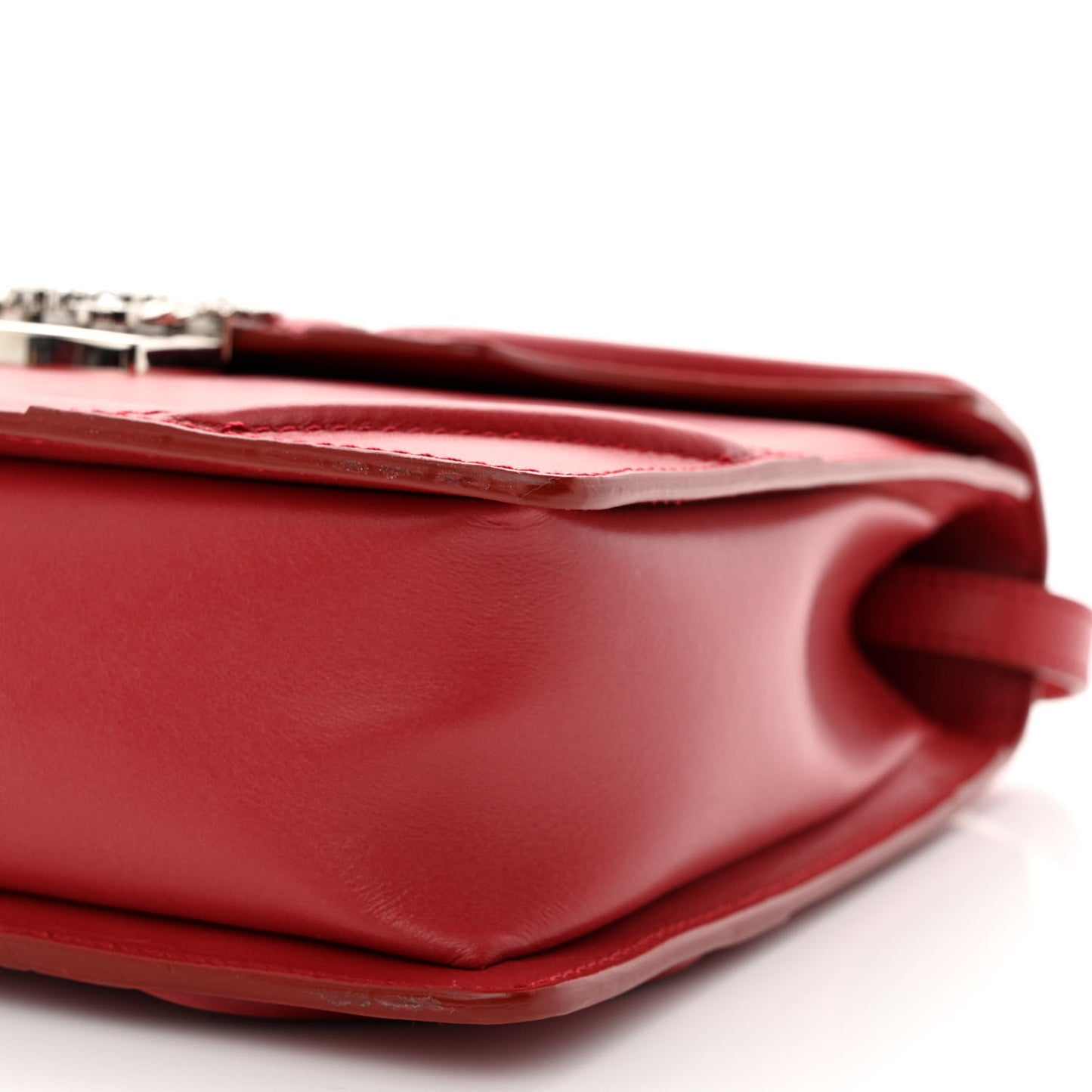 Calfskin Crystal Chain Flower Satchel Red