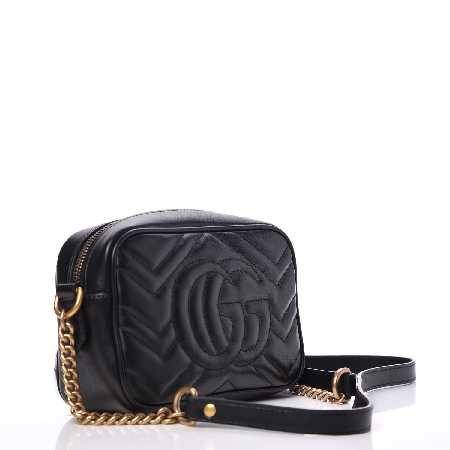 Gucci Calfskin Matelasse Mini GG Marmont Chain Shoulder Bag Black 3 of 7