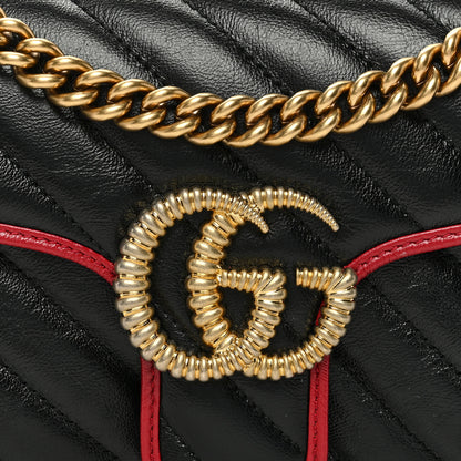 Gucci Vintage Effect Calfskin Matelasse Diagonal Small Torchon GG Marmont Shoulder Bag Black Romantic Cherry 8 of 10