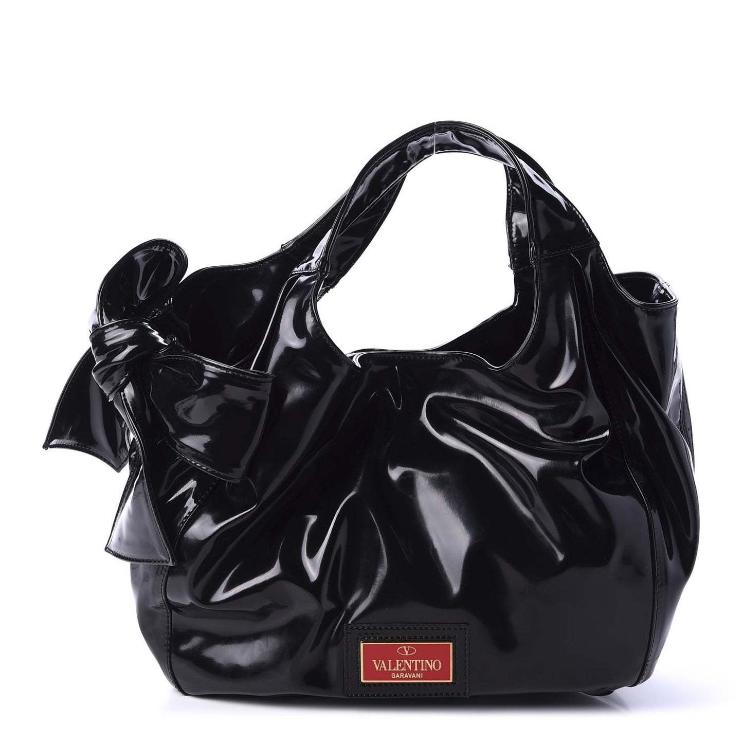 Patent Lacca Small Nuage Bow Hobo Black