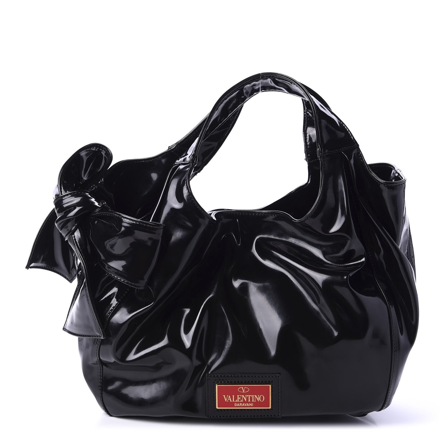 Valentino Garavani Patent Lacca Small Nuage Bow Hobo Black 1 of 12