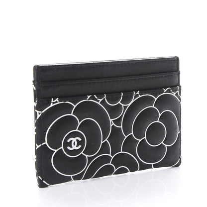 Chanel Lambskin Camellia Embossed Card Holder Black White 2 of 11