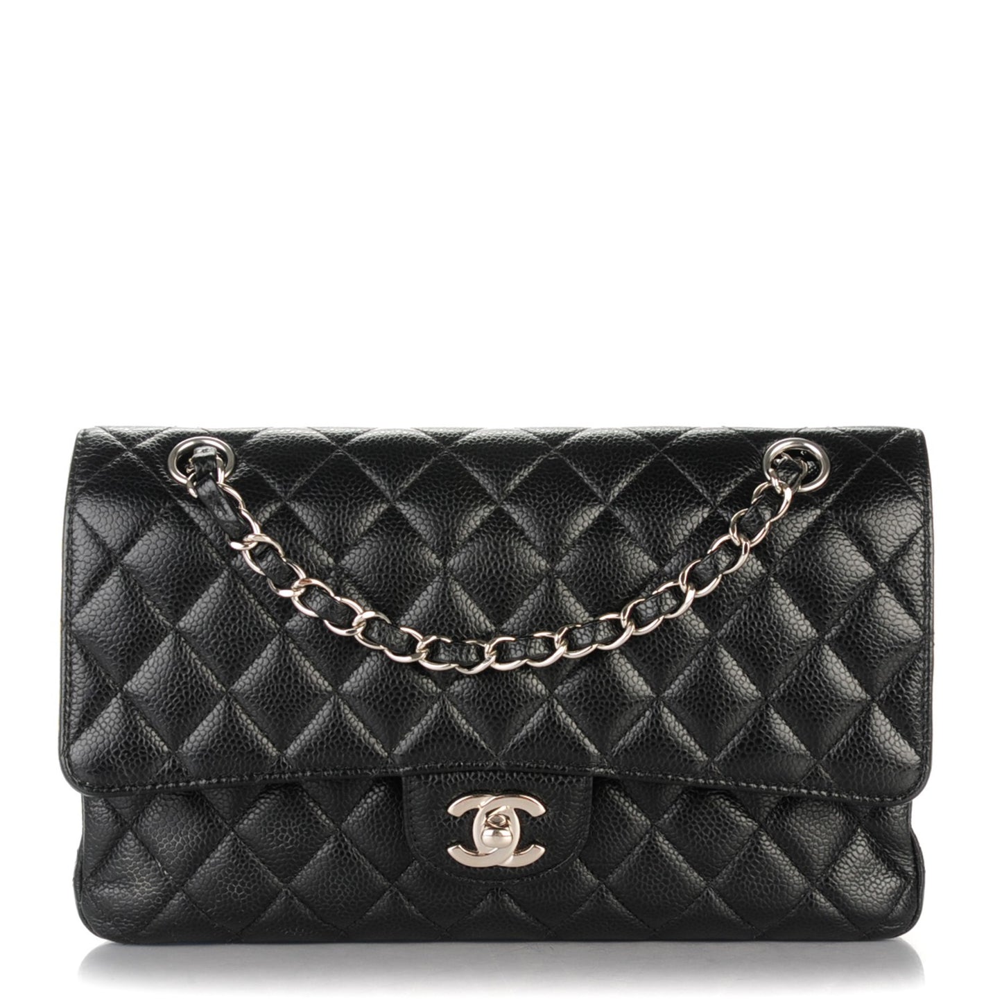 Caviar Quilted Medium Double Flap Black