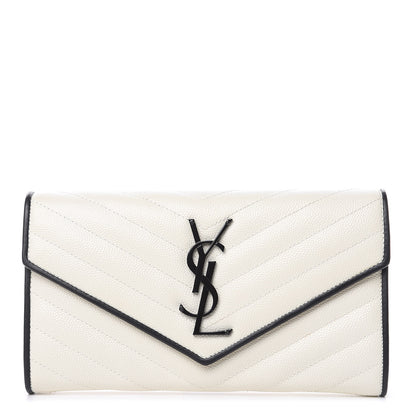 Saint Laurent Grain De Poudre Matelasse Chevron Monogram Flap Wallet Porcellana Black 1 of 9