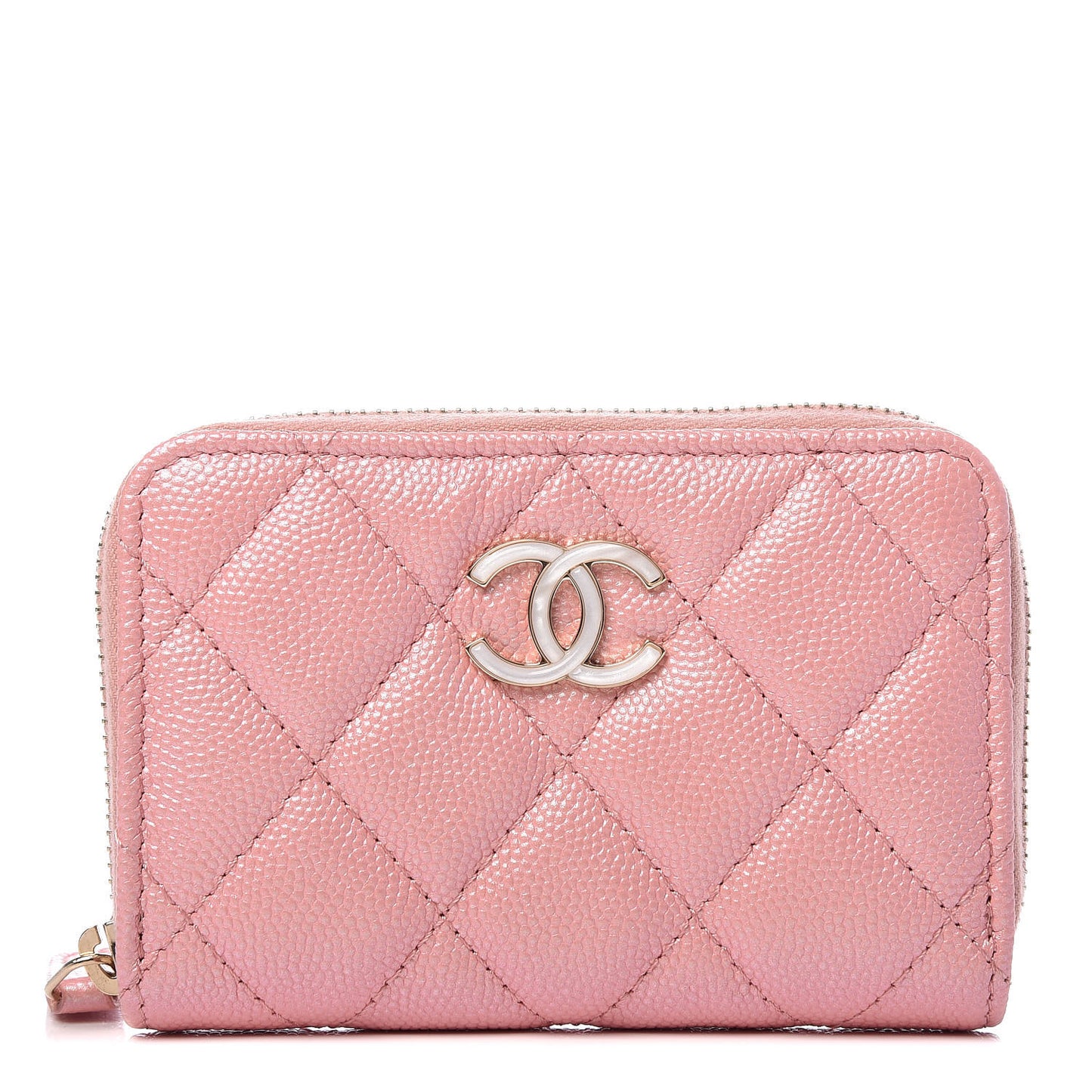 Iridescent Caviar Quilted Zip Coin Purse Pink