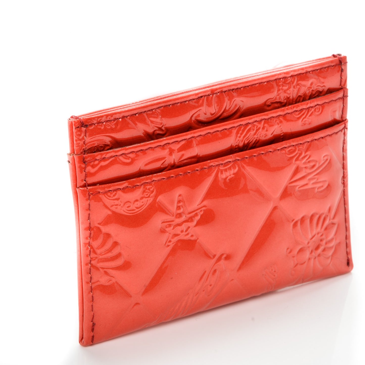 Patent Calfskin Lucky Symbols Card Holder Case Rouge Clair