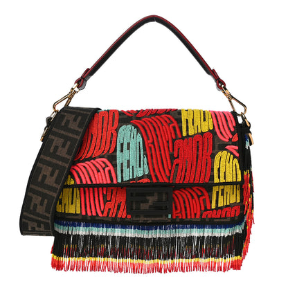 Fendi X PREF Zucca Beaded Roma Amor Baguette Tobacco Multicolor 1 of 10