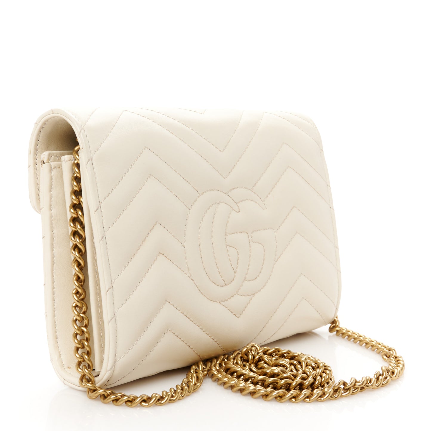 Calfskin Matelasse GG Marmont Chain Wallet Mystic White