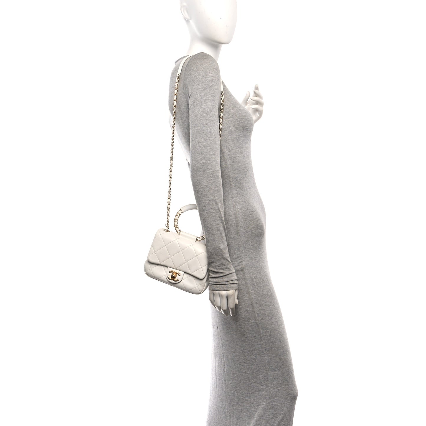 Lambskin Quilted Small Circular Handle Bag White