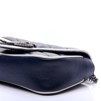 Gucci Vintage Effect Calfskin Matelasse Diagonal Super Mini Torchon GG Marmont Shoulder Bag Blue Agata Mystic White 7 of 15
