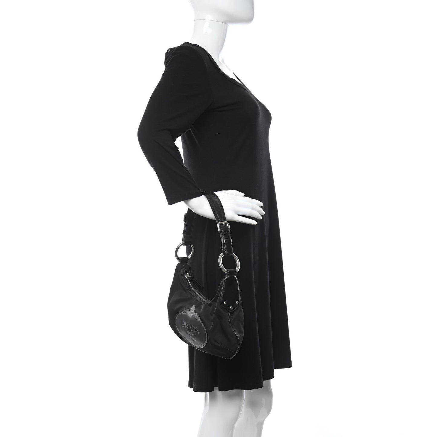 Tessuto Nylon Calfskin Logo Shoulder Bag Black