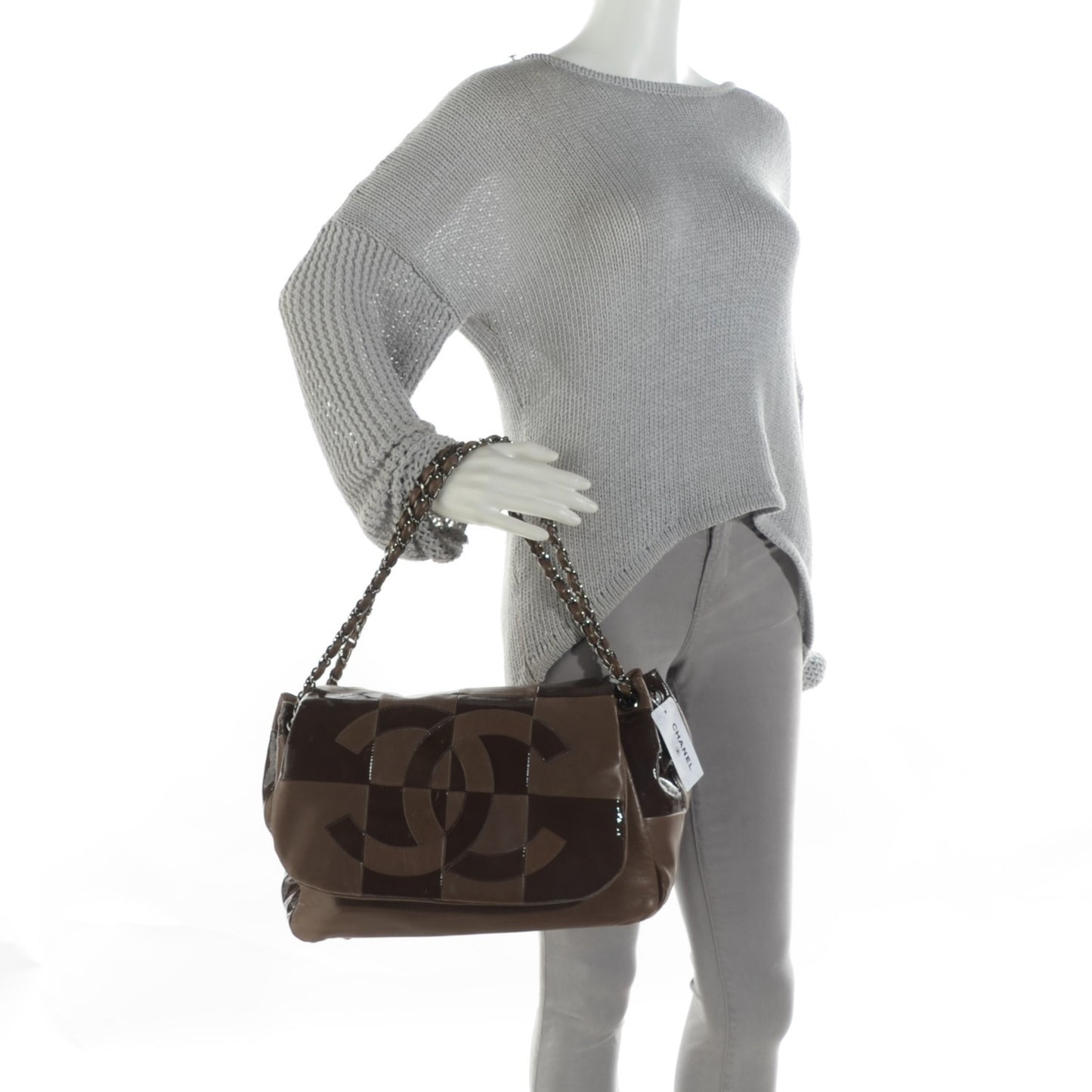 Lambskin Patent Calfskin Brooklyn Patchwork Accordion Flap Brown