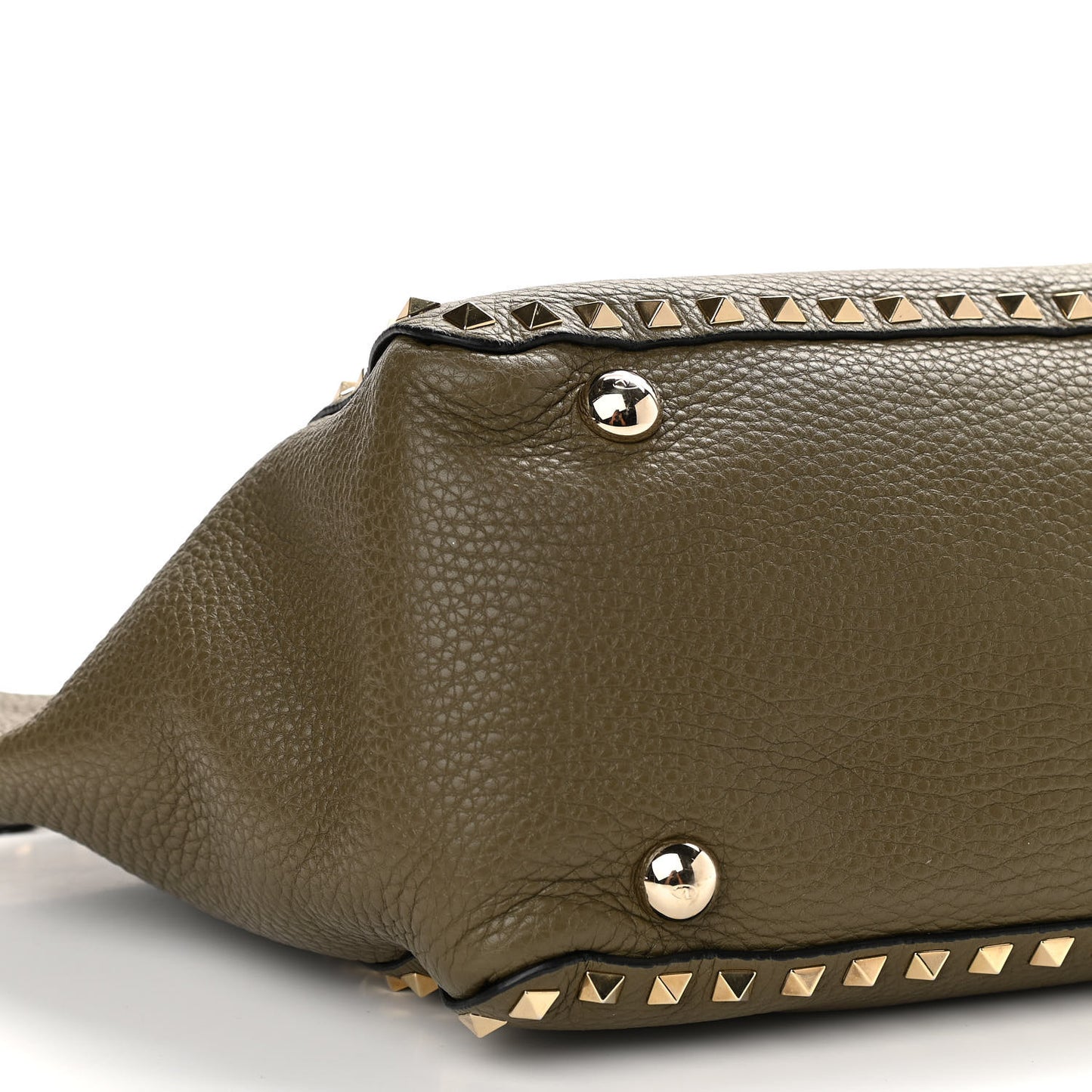 Pebbled Calfskin Medium Rockstud Tote Army Green