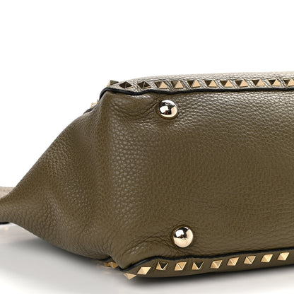 Valentino Garavani Pebbled Calfskin Medium Rockstud Tote Army Green 8 of 11