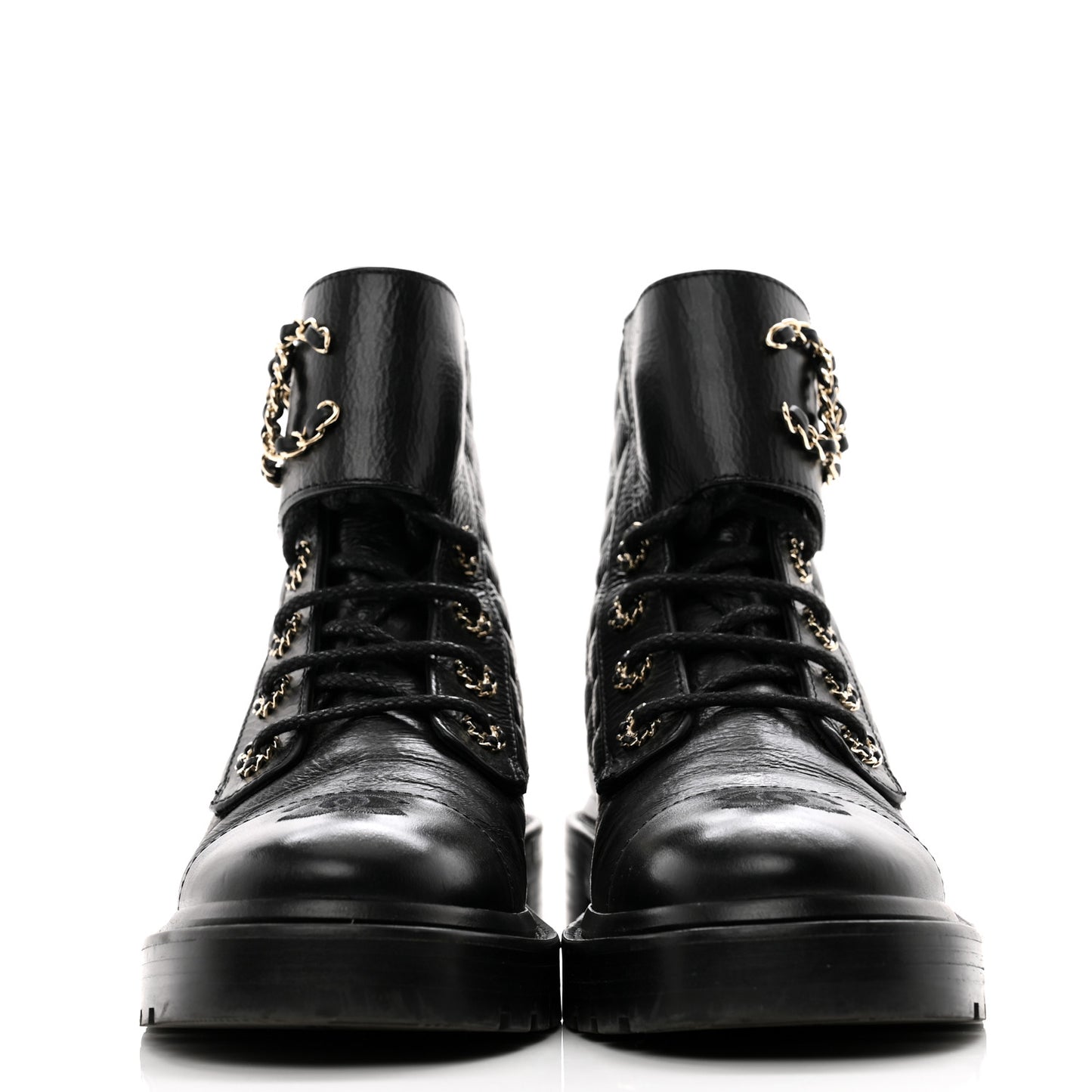 Shiny Goatskin Calfskin Quilted Lace Up Combat Boots 37 Black