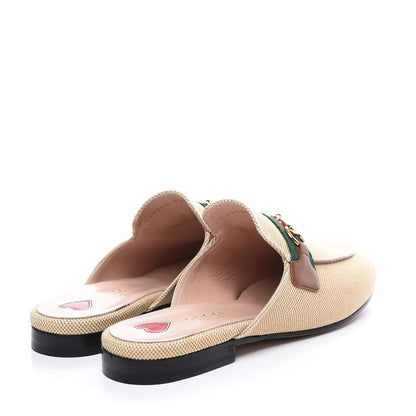 Gucci Canvas Vintage Charlotte Web Princetown Slippers 37.5 Sand Cuir 4 of 9