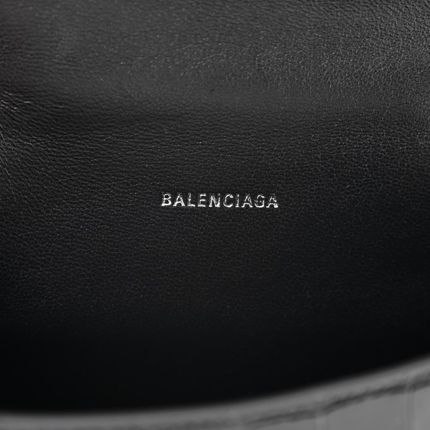 Balenciaga Shiny Calfskin Strass Monochrome Crocodile Embossed Hourglass Top Handle Bag XS Black 6 of 10