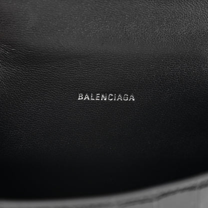 Balenciaga Shiny Calfskin Strass Monochrome Crocodile Embossed Hourglass Top Handle Bag XS Black 6 of 10