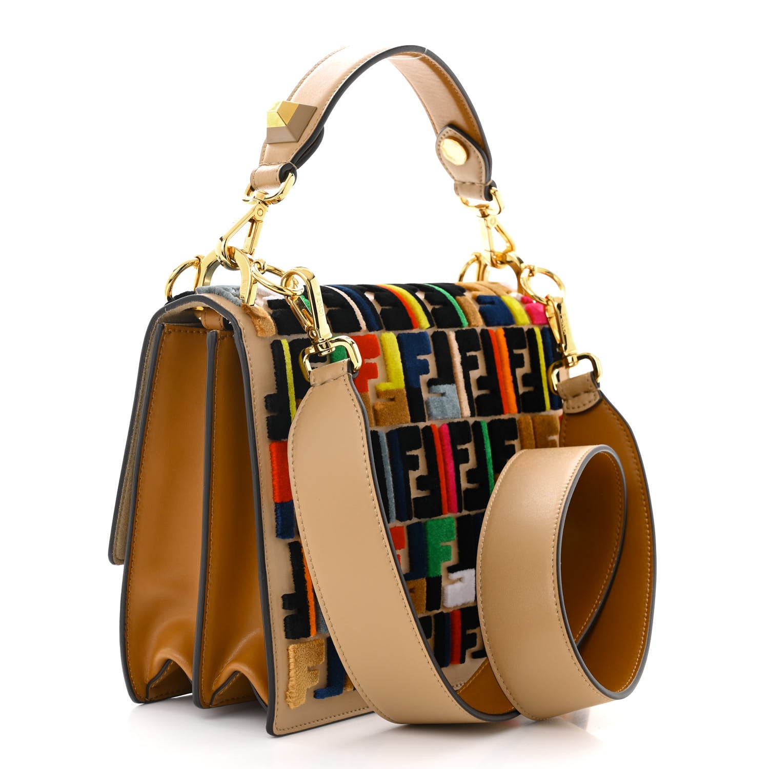 Fendi Vitello Liberty Velvet FF Multicolor Kan I Shoulder Bag