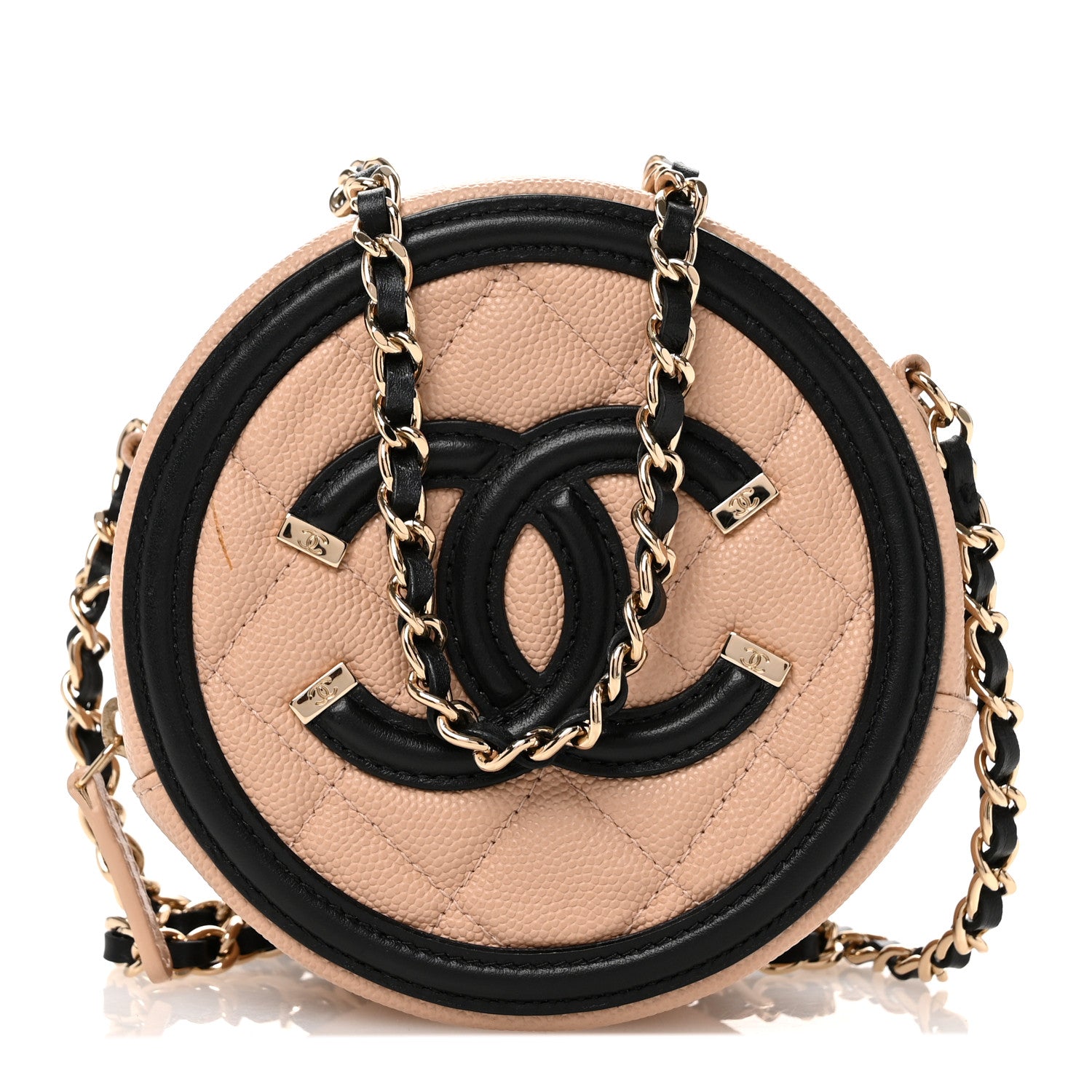 Chanel Caviar Quilted Round Filigree Crossbody Beige Black 1 of 10