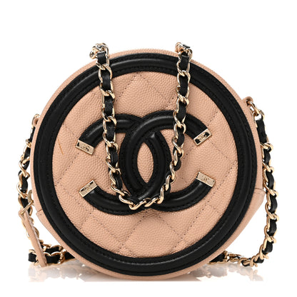 Chanel Caviar Quilted Round Filigree Crossbody Beige Black 1 of 10
