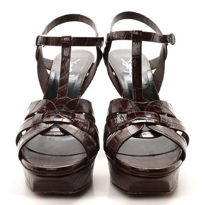 Saint Laurent Calfskin Embossed Crocodile Tribute 75 Platform Sandals 41 Rouge Legion 3 of 9