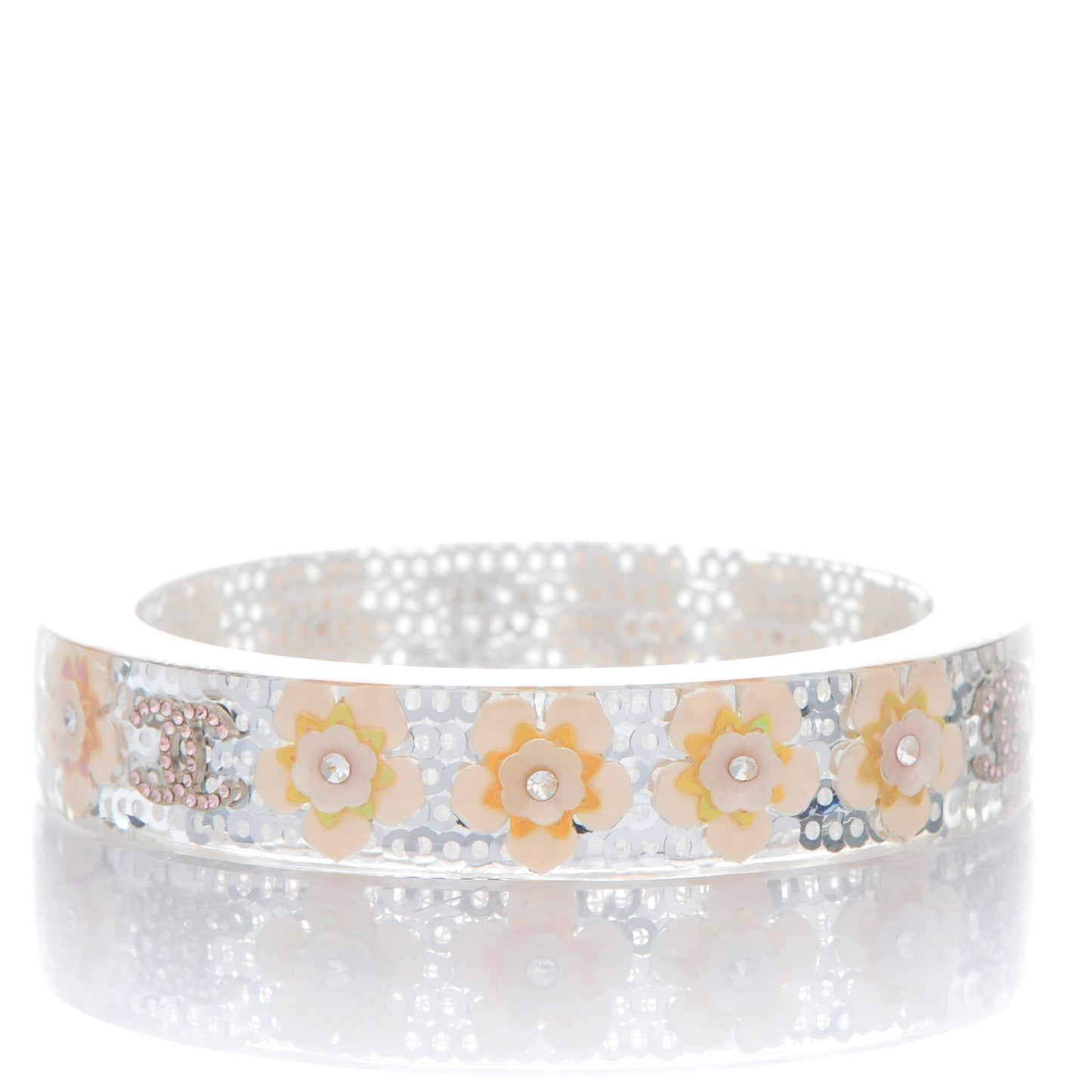 Lucite Crystal Sequin Flower CC Bangle Blue