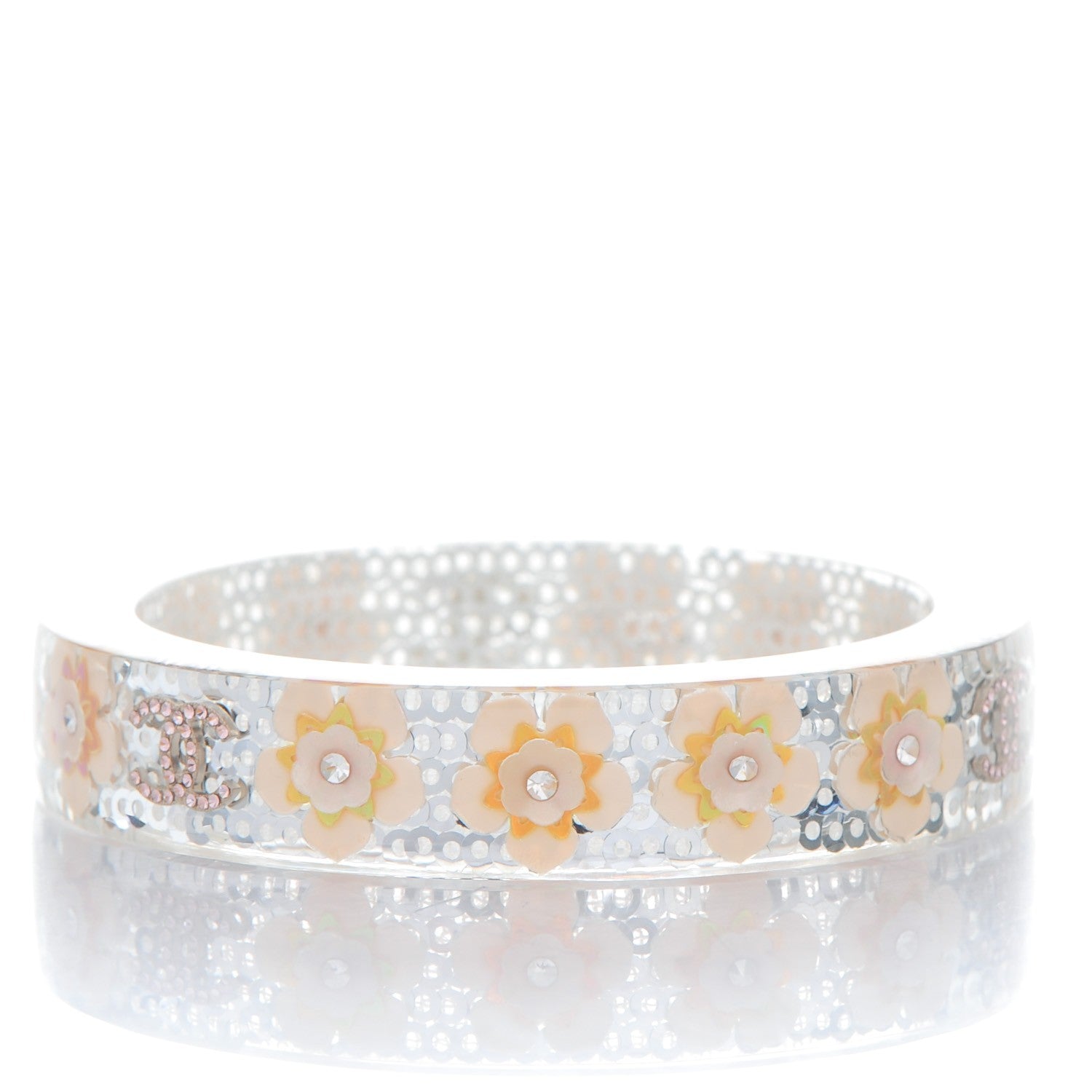 Chanel Lucite Crystal Sequin Flower CC Bangle Blue 3 of 4