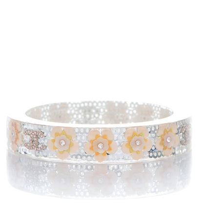 Chanel Lucite Crystal Sequin Flower CC Bangle Blue 3 of 4