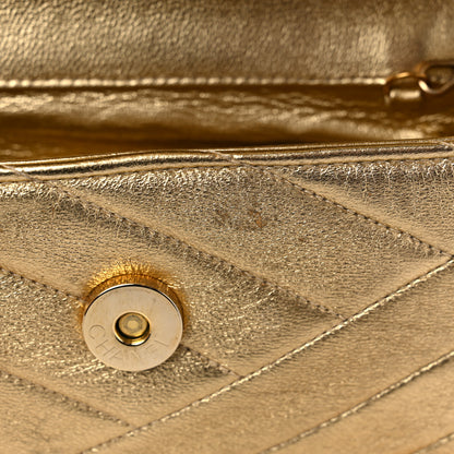 Chanel Metallic Lambskin Crystal Chevron Chain Clutch Gold 11 of 12