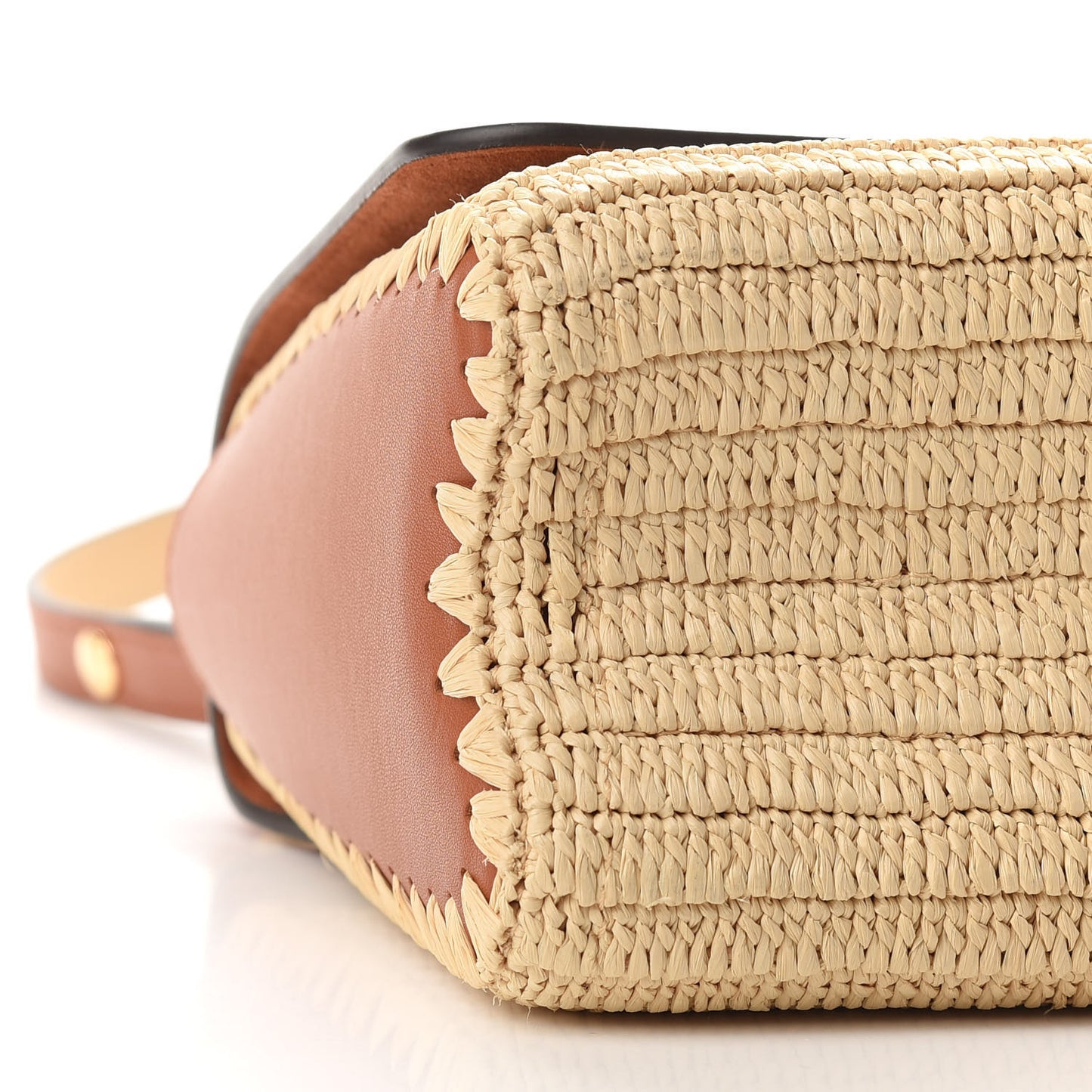 Calfskin Raffia Twist Shoulder Bag MM Caramel