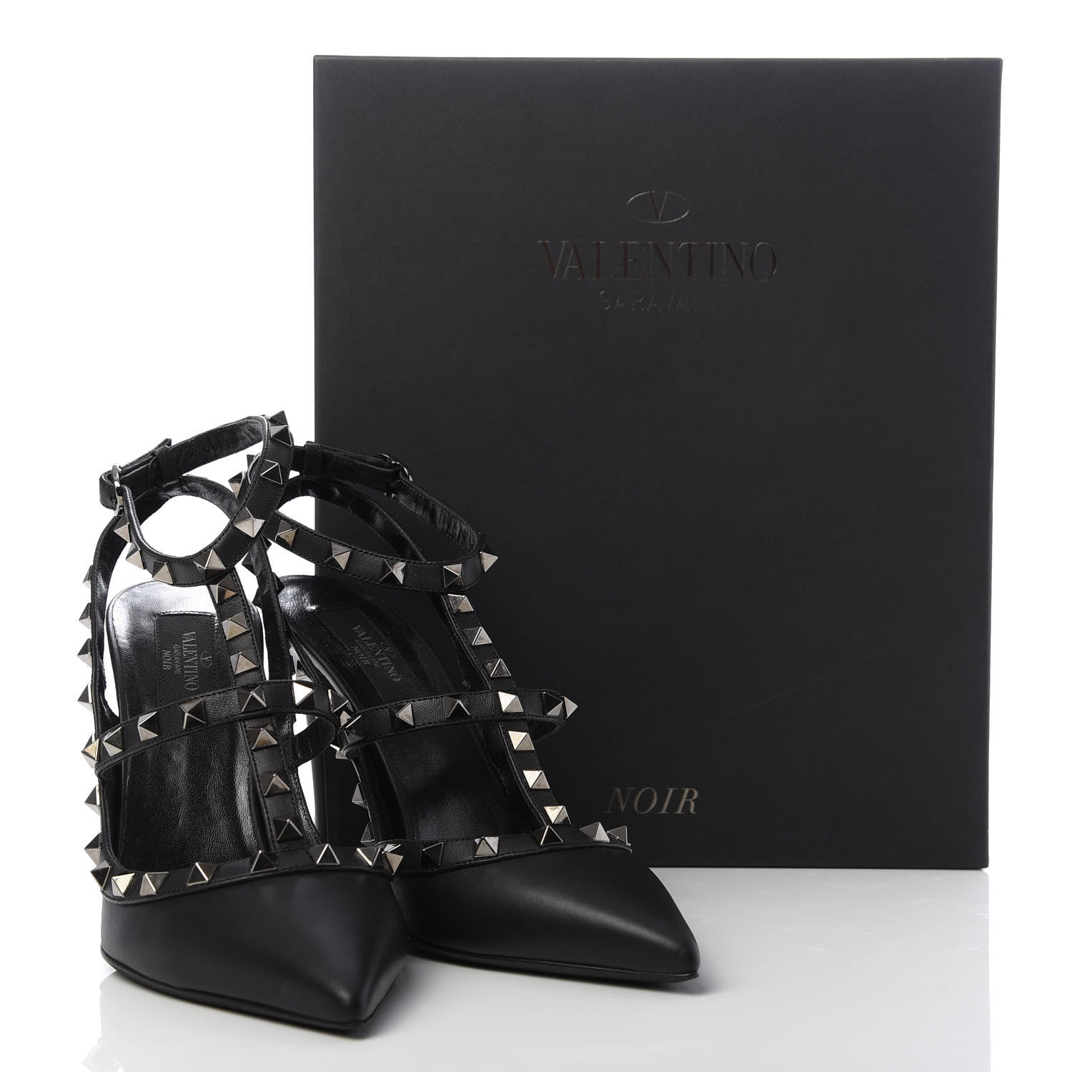 Valentino Garavani Calfskin Nappa Rockstud Ankle Strap 100mm Pumps 39.5 Black 9 of 9