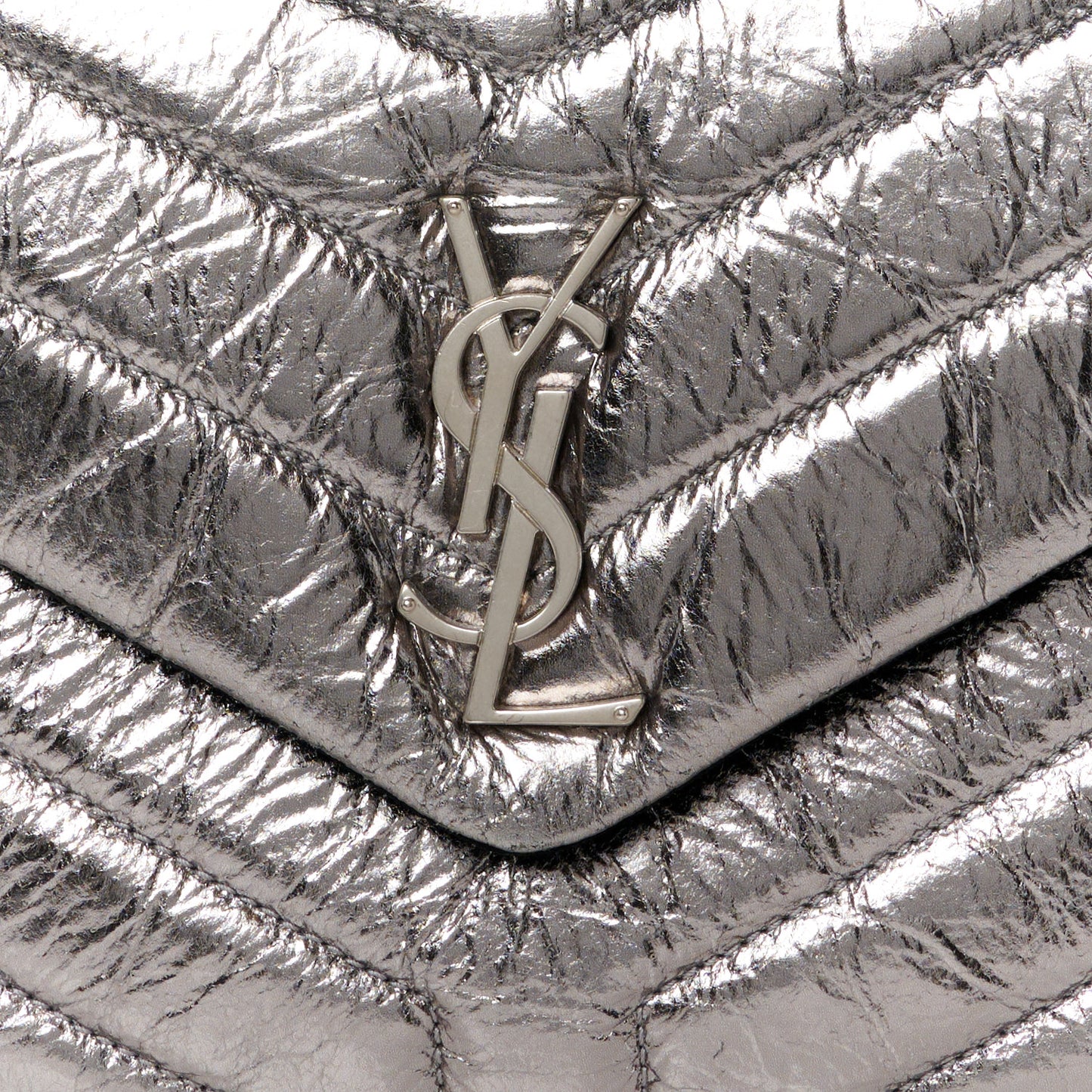 Metallic Calfskin Y Quilted Monogram Small Loulou Chain Satchel Acciaio