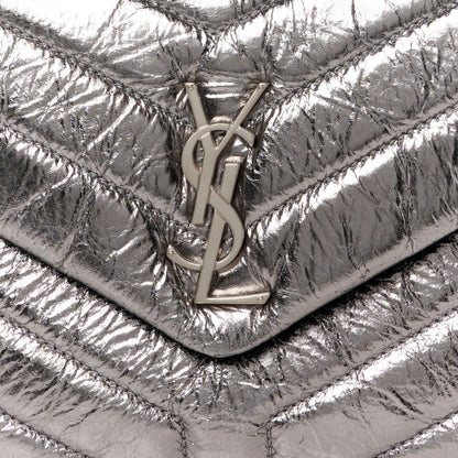 Saint Laurent Metallic Calfskin Y Quilted Monogram Small Loulou Chain Satchel Acciaio 8 of 10