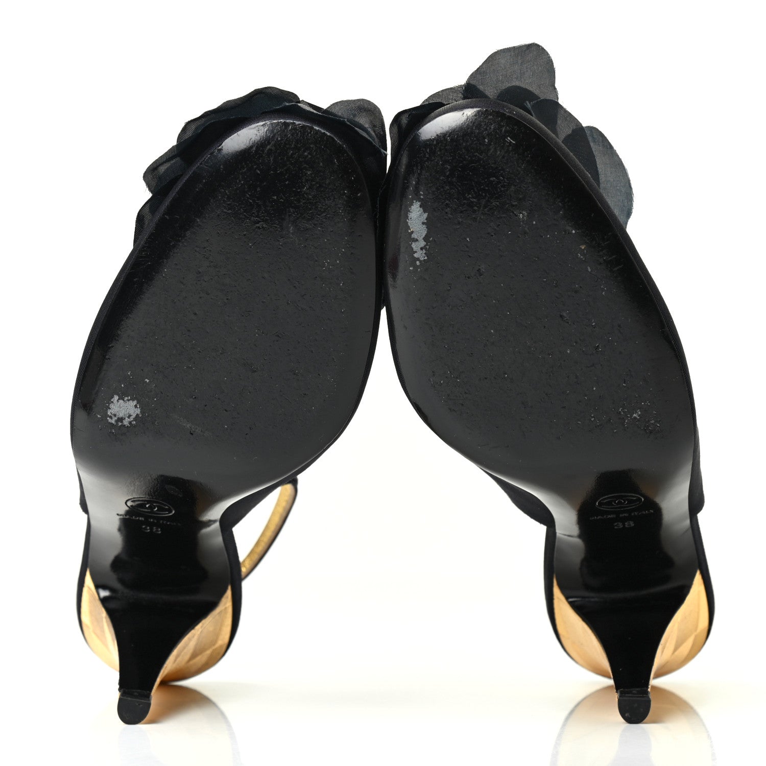 Chanel Grosgrain Camellia Slingback Pumps 38 Black 4 of 4