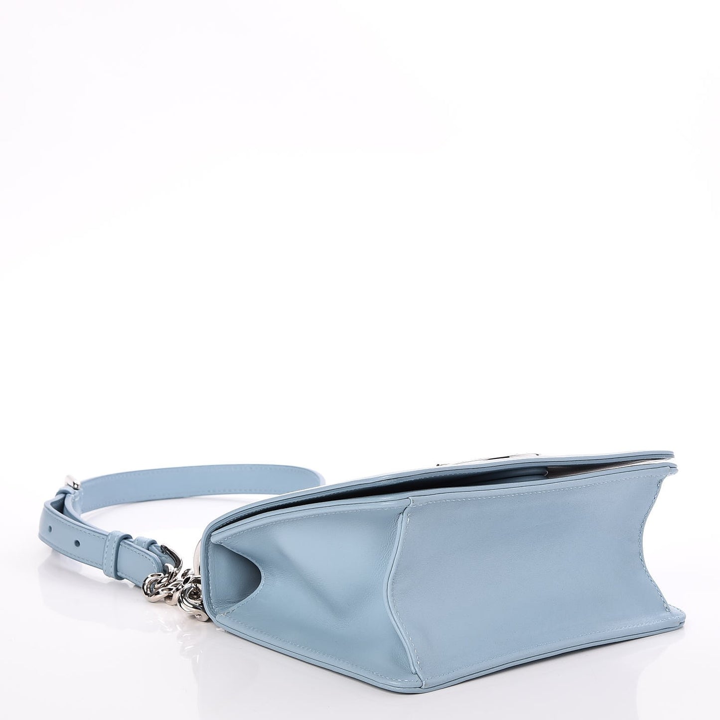 Glossy Calfskin Shagreen Badge Diorama Club Bag Ice Blue