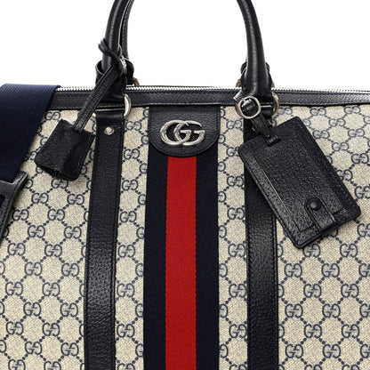 Gucci GG Supreme Monogram Textured Calfskin Web Large Ophidia Duffle Bag Beige Blue 7 of 9