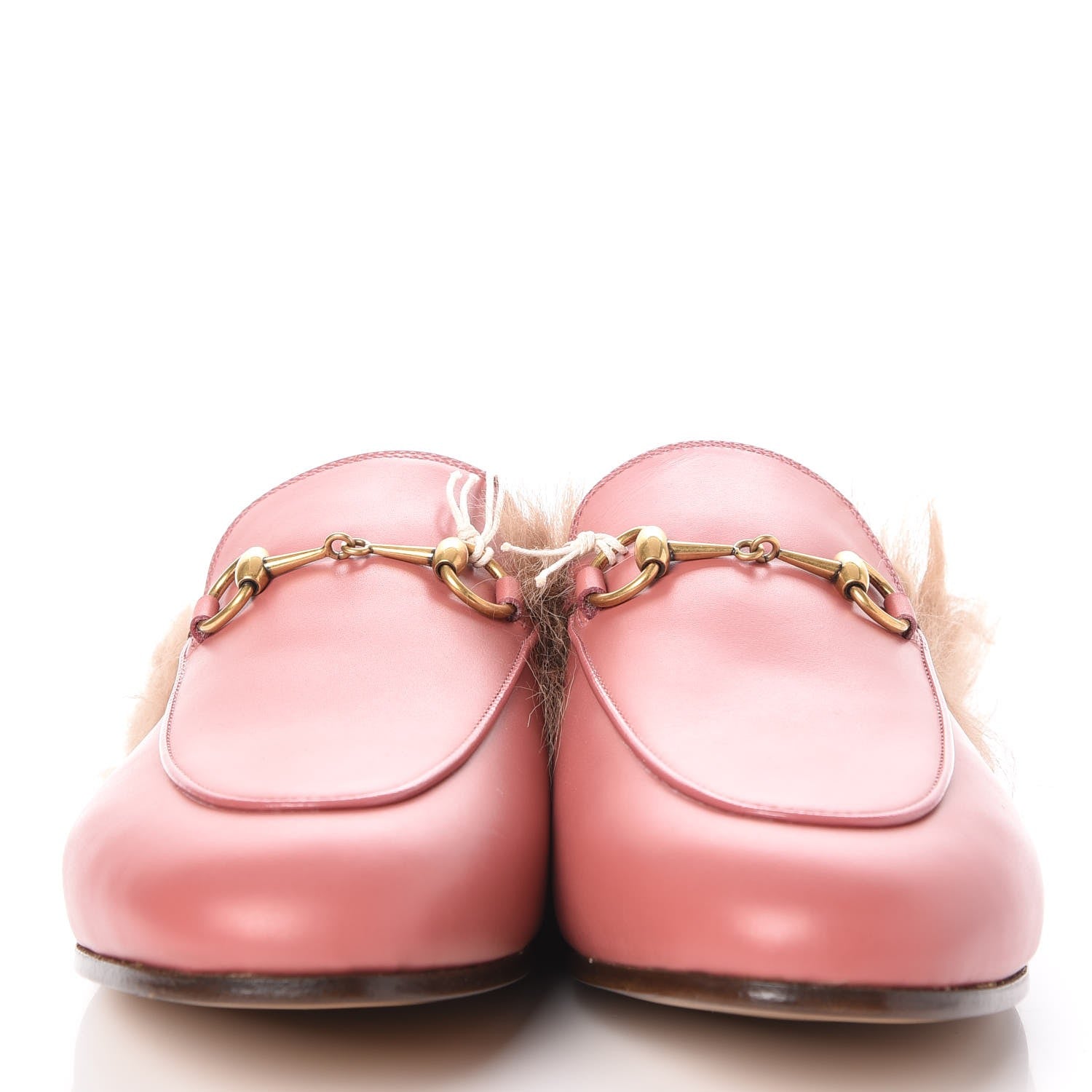 Gucci Calfskin Fur Womens Princetown Slippers 38.5 Lipstick Rose Natural 3 of 9