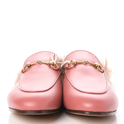 Gucci Calfskin Fur Womens Princetown Slippers 38.5 Lipstick Rose Natural 3 of 9