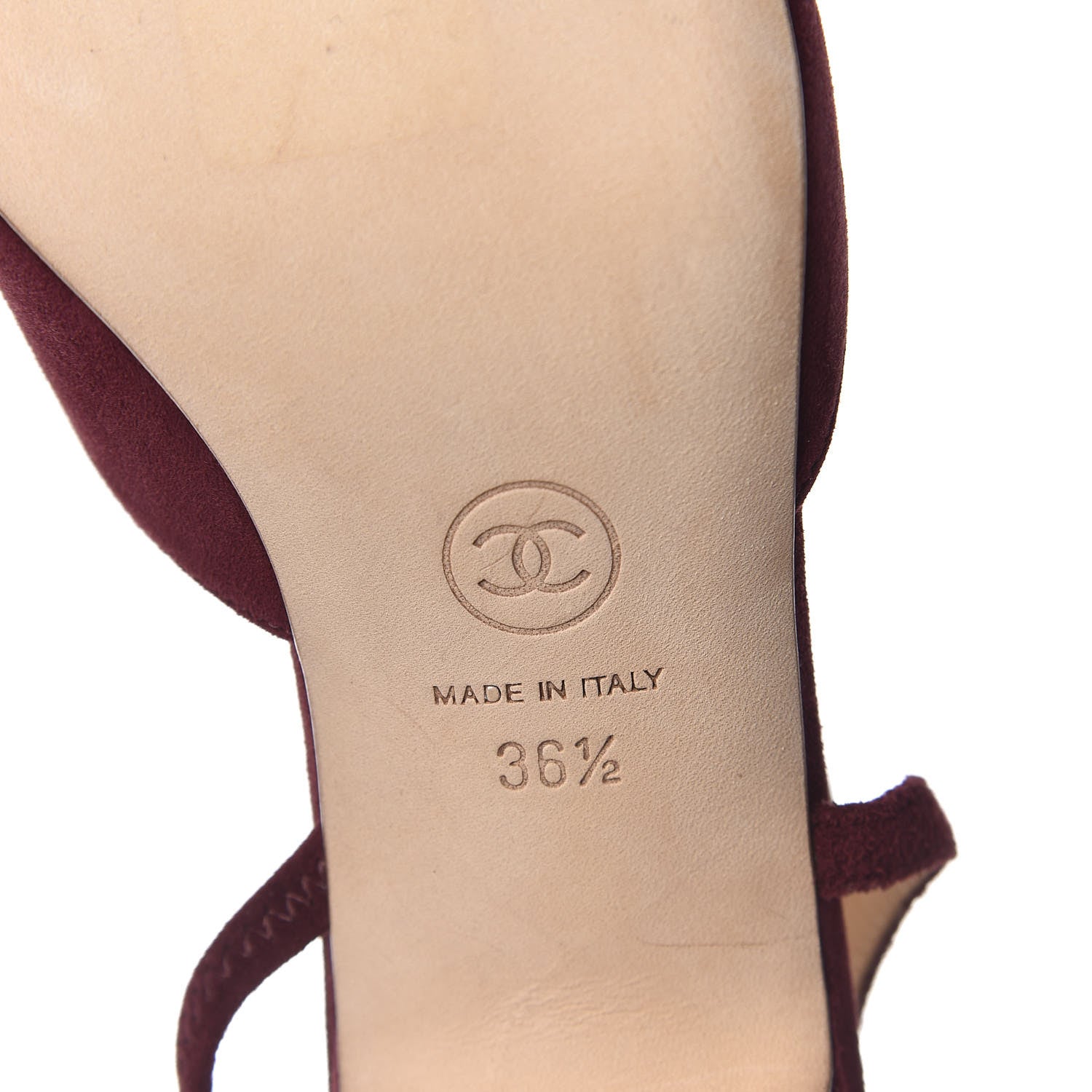 Chanel Kid Suede Metallic Lambskin Cap Toe CC Slingback Pumps 36.5 Burgundy Gold 8 of 9