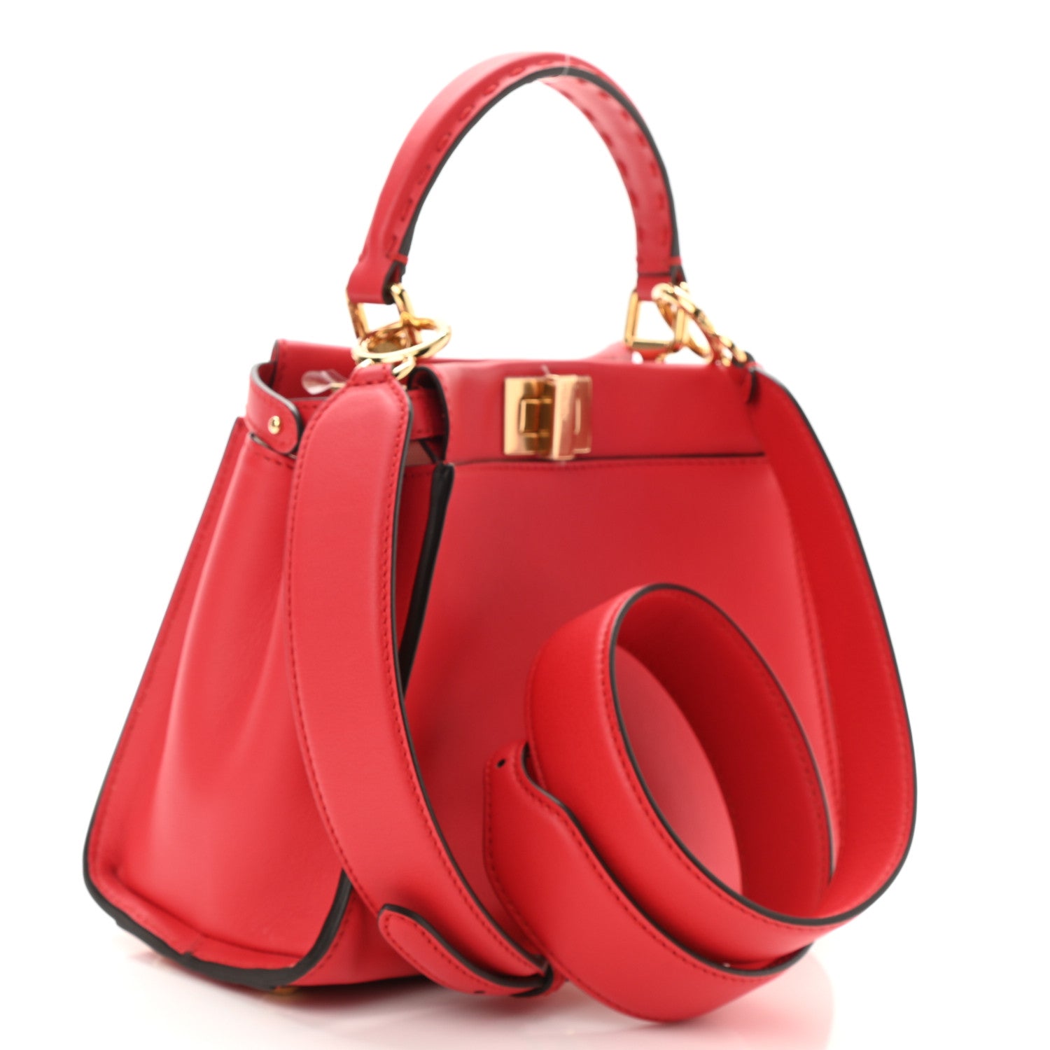 Fendi Vitello Seta Canvas FF Embroidered Mini Peekaboo Iconic Satchel Rosso Cardinale Multicolor 3 of 8