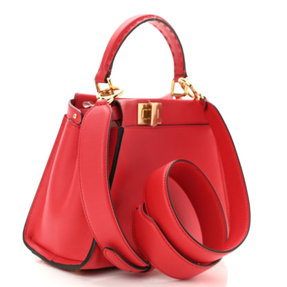 Fendi Vitello Seta Canvas FF Embroidered Mini Peekaboo Iconic Satchel Rosso Cardinale Multicolor 3 of 8