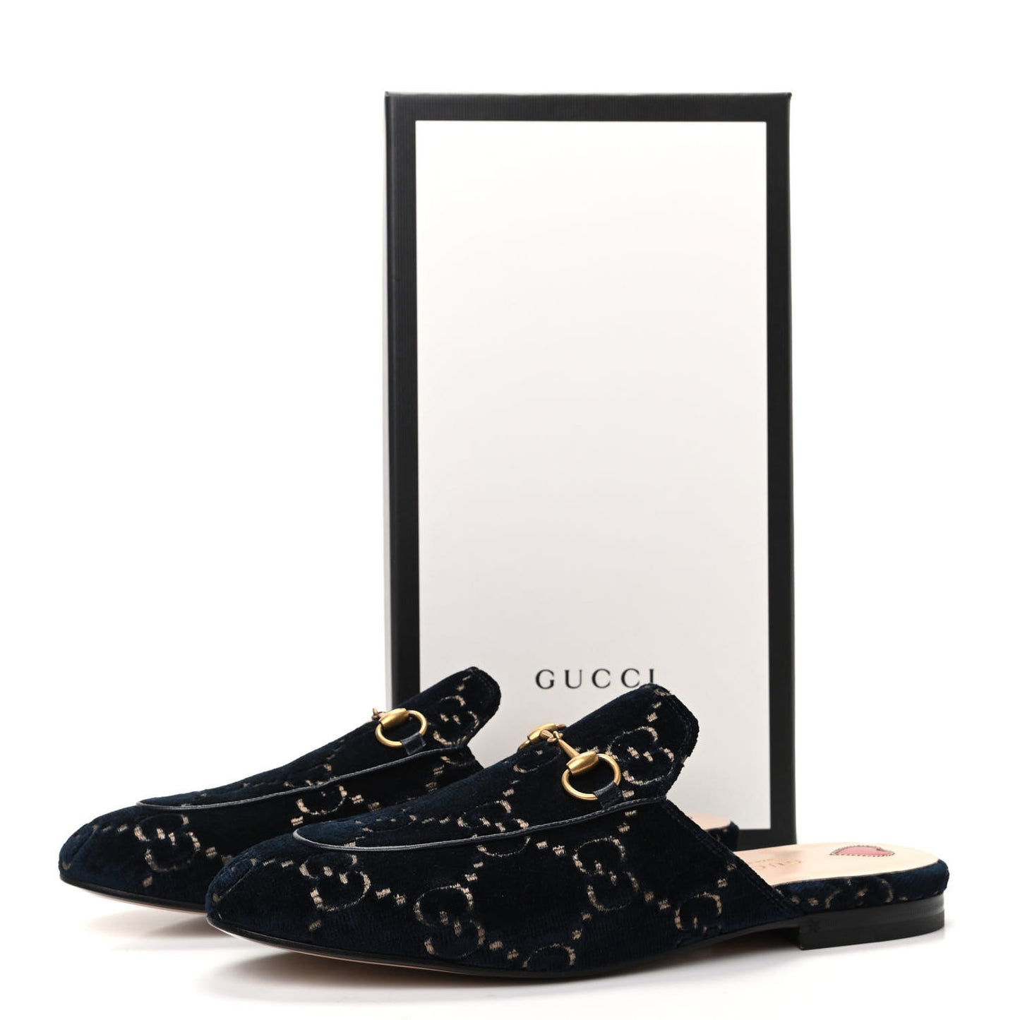 Velvet GG Monogram Womens Princetown Slippers 38.5 Blue Beige