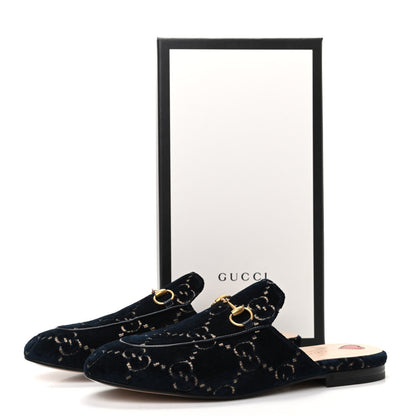 Gucci Velvet GG Monogram Womens Princetown Slippers 38.5 Blue Beige 8 of 8