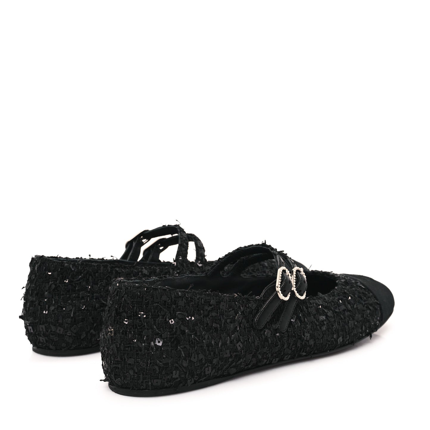 Tweed Sequin Mary Jane Flats 37.5 Black