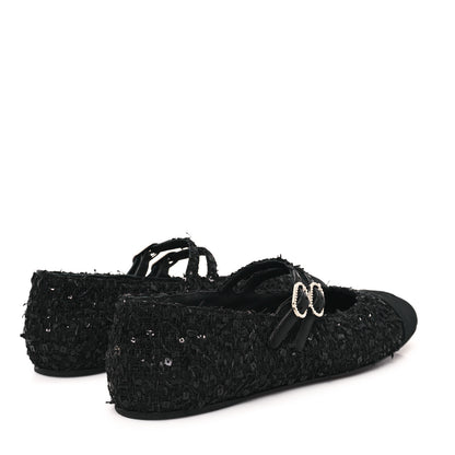 Chanel Tweed Sequin Mary Jane Flats 37.5 Black 5 of 9