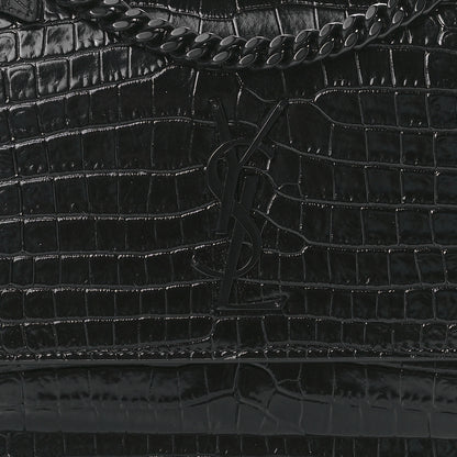 Saint Laurent Calfskin Crocodile Embossed Medium Monochrome Monogram Sunset Black 8 of 9